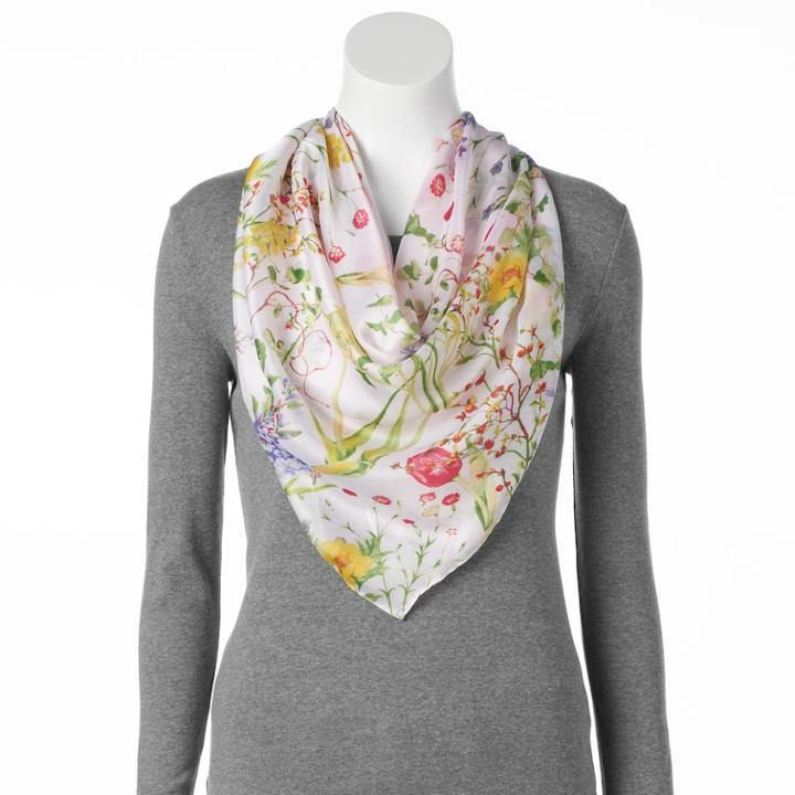 Women's Dana Buchman Botanical Square Scarf, White Multi