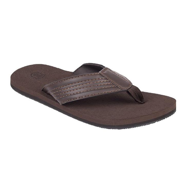 Men's Wembley Stitched Flip-flops, Size: Large, Brown