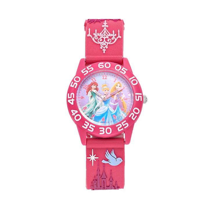 Disney Princess Ariel, Cinderella & Rapunzel Girls' Time Teacher Watch, Pink