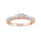 10k Rose Gold 1/4 Carat T.w. Diamond 3-stone Engagement Ring, Women's, Size: 6, White