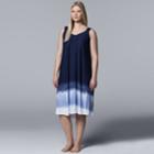 Plus Size Simply Vera Vera Wang Tie-dye Long Chemise, Women's, Size: 1xl, Blue