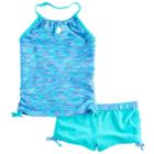 Girls 4-16 Free Country Space-dyed Adjustable Halter Tankini Top & Shorts Swimsuit Set, Size: 12, Turquoise/blue (turq/aqua)