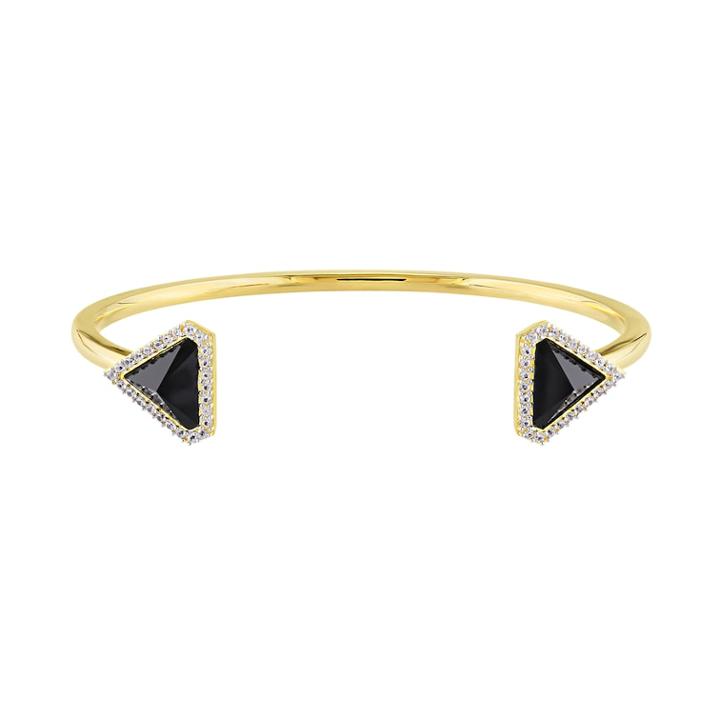 Stella Grace V19.69 Italia 18k Gold Over Silver Black Agate Triangle Cuff Bracelet, Women's, Size: 7.5