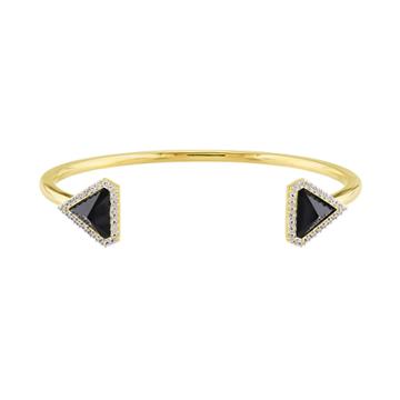 Stella Grace V19.69 Italia 18k Gold Over Silver Black Agate Triangle Cuff Bracelet, Women's, Size: 7.5