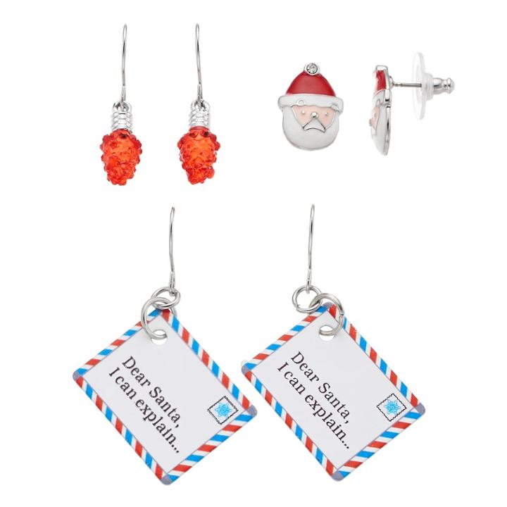 Dear Santa & Santa Claus Nickel Free Drop Earring Set, Women's, Multicolor