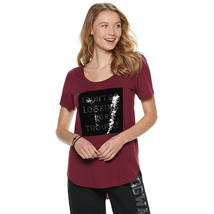 Juniors' Harry Potter Trouble Flip Sequins Graphic Tee, Teens, Size: Medium, Red