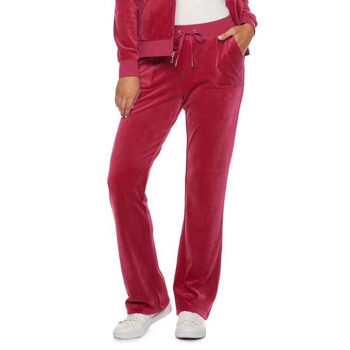 Women's Juicy Couture Velour Midrise Bootcut Pants, Size: L Long, Dark Pink