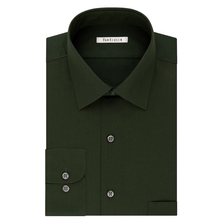 Men's Van Heusen Slim-fit Lux Sateen No-iron Dress Shirt, Size: 16.5 36/37, Med Green