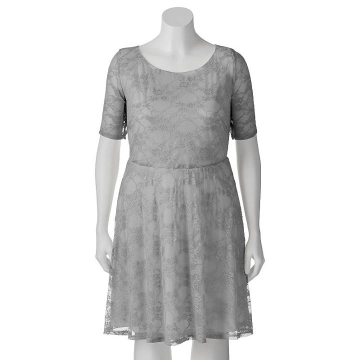 Juniors' Plus Size Wrapper Lace A-line Dress, Girl's, Size: 3xl, Dark Grey