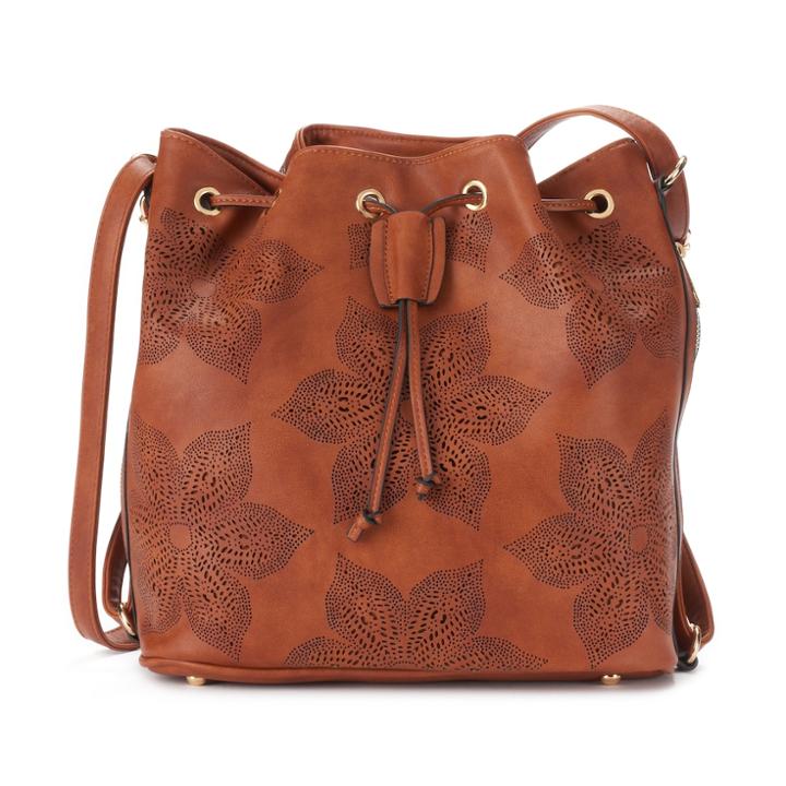 Mellow World Adrian Perforated Floral Convertible Bucket Bag, Women's, Drk Purple
