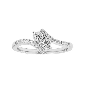 Sterling Silver 1/4 Carat T.w. Diamond 2-stone Ring, Women's, Size: 8, White