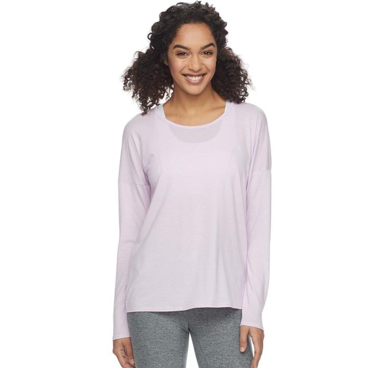 Women's Tek Gear&reg; Drapey Split-back Long Sleeve Tee, Size: Medium, Lt Purple