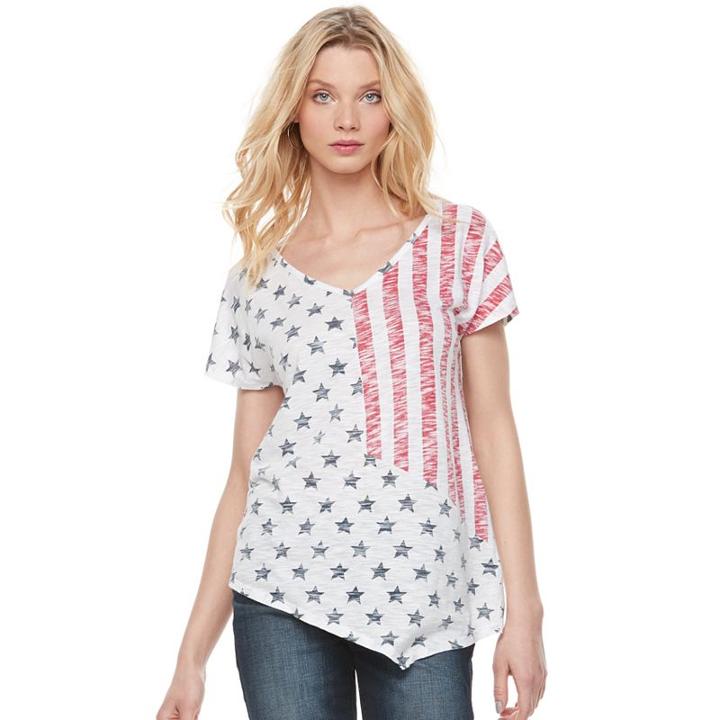 Women's Rock & Republic&reg; Flag Asymmetrical Tee, Size: Medium, White