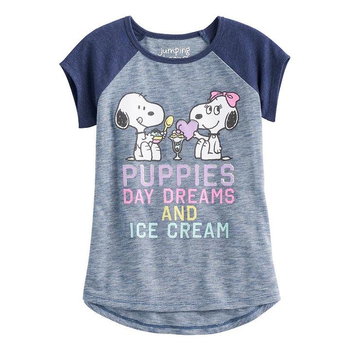 Girls 4-10 Jumping Beans&reg; Peanuts Snoopy & Belle Raglan Short-sleeved Tee, Size: 10, Blue (navy)