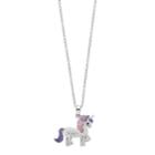 Silver Plated Crystal Unicorn Pendant Necklace, Women's, White