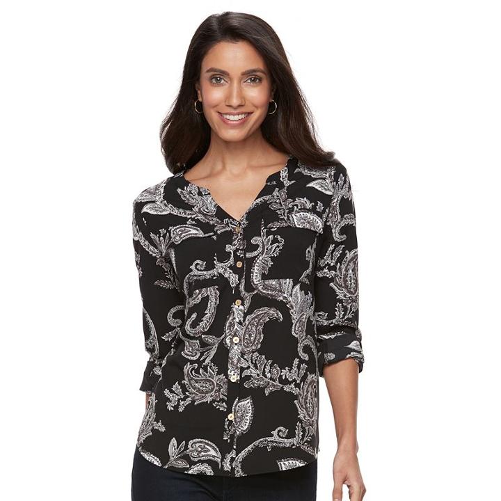 Petite Croft & Barrow&reg; Printed Crepe Shirt, Women's, Size: Xl Petite, Black