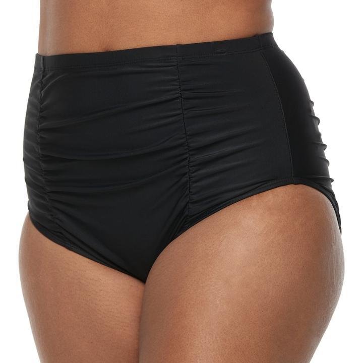 Plus Size Mix And Match Ruched High-waisted Bikini Bottoms, Teens, Size: 3xl, Black