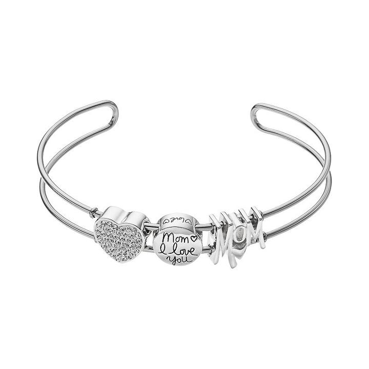 Love This Life Crystal Mom Slider Charm Cuff Bracelet, Women's, Grey