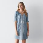 Women's Sonoma Goods For Life&trade; Embroidered Chambray Shift Dress, Size: Medium, Med Blue