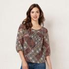 Women's Lc Lauren Conrad Printed Chiffon Peasant Top, Size: Medium, Blue