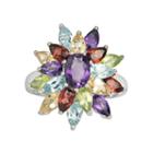 Sterling Silver Gemstone Floral Cluster Ring, Women's, Size: 8, Multicolor