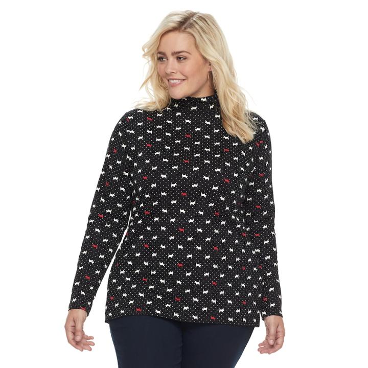 Plus Size Croft & Barrow&reg; Mockneck Long Sleeve Tee, Women's, Size: 3xl, Black
