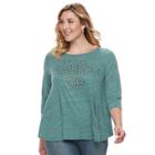 French Laundry Plus Size Embroidered Swing Top, Women's, Size: 2xl, Green Oth