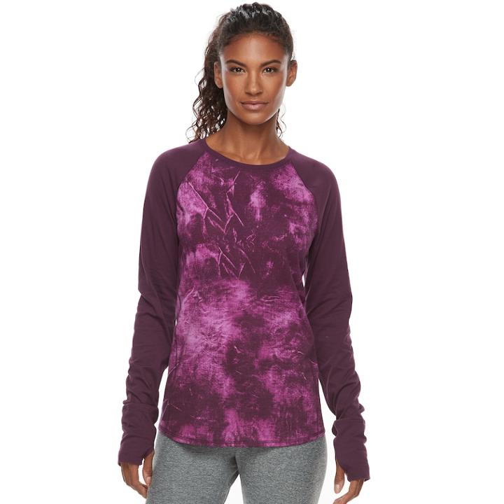Women's Tek Gear&reg; Raglan Long Sleeve Tee, Size: Xl Long, Drk Purple