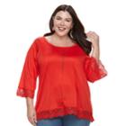 Plus Size French Laundry Crochet Trim Top & Necklace Set, Women's, Size: 1xl, Red
