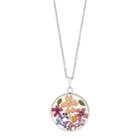 Sterling Silver Pressed Flower Circle Pendant, Women's, Size: 18, Multicolor