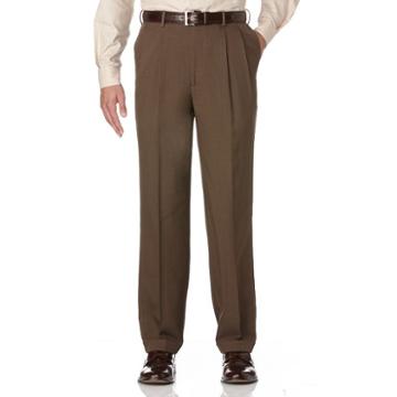 Men's Savane Crosshatch Straight-fit Easy-care Pleated Dress Pants, Size: 36x28, Brown
