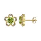Laura Ashley 10k Gold Peridot & Diamond Accent Flower Stud Earrings, Women's, Green