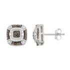 Sterling Silver 1/10 Carat T.w. Black & White Diamond Square Halo Stud Earrings, Women's