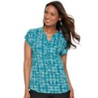 Petite Dana Buchman Placket Short Sleeve Top, Women's, Size: Xl Petite, Dark Blue