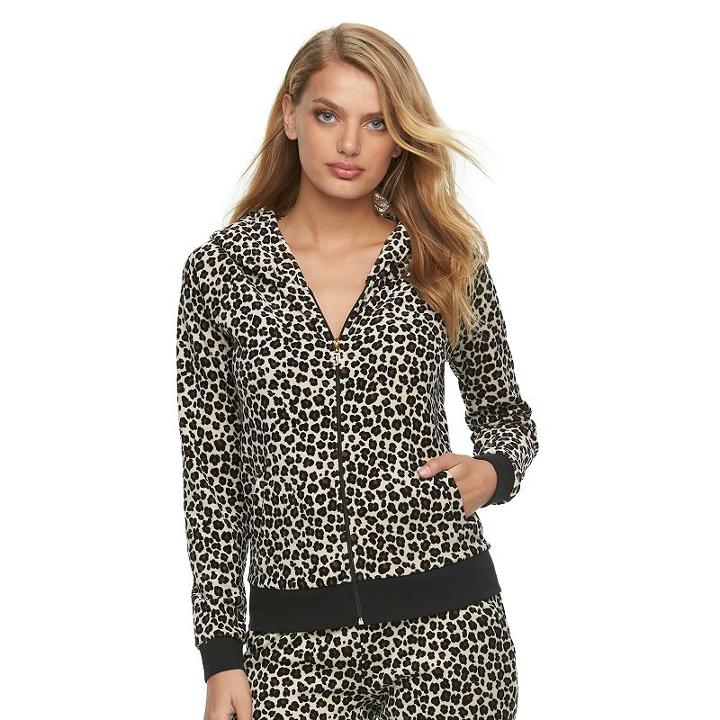 Women's Juicy Couture Leopard Velour Hoodie Jacket, Size: Small, Med Beige