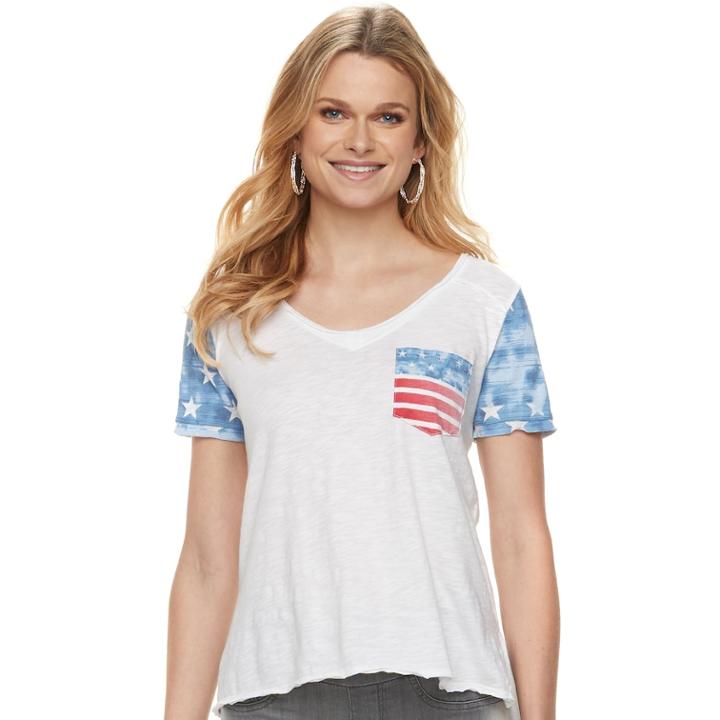 Women's Rock & Republic&reg; Flag Pocket Tee, Size: Large, White