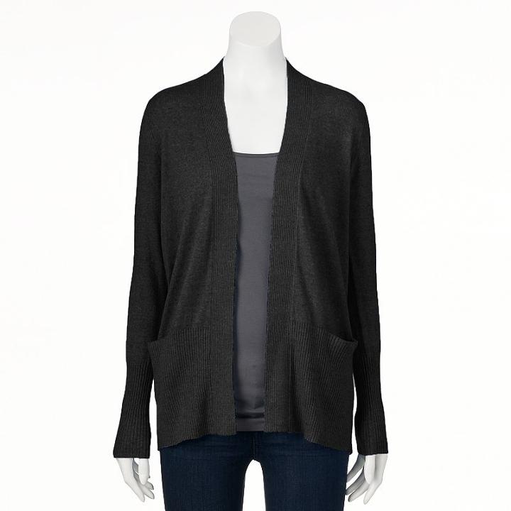 Women's Sonoma Goods For Life&trade; Solid Ribbed Trim Cardigan, Size: Xl, Black