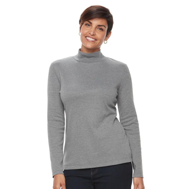 Women's Croft & Barrow&reg; Long Sleeve Mockneck Top, Size: Xxl, Dark Grey