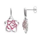 Lotopia Red Cubic Zirconia Sterling Silver Flower Earrings, Women's