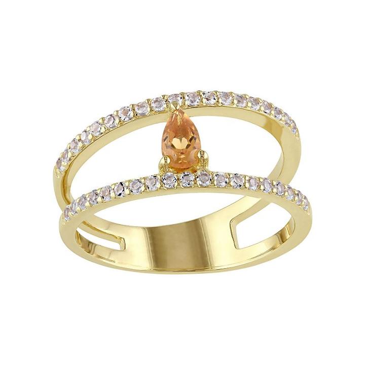 Citrine & White Topaz Sterling Silver Double Row Ring, Women's, Size: 6, Yellow
