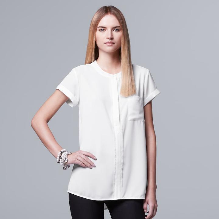 Petite Simply Vera Vera Wang Essential Popover Top, Women's, Size: Xl Petite, White