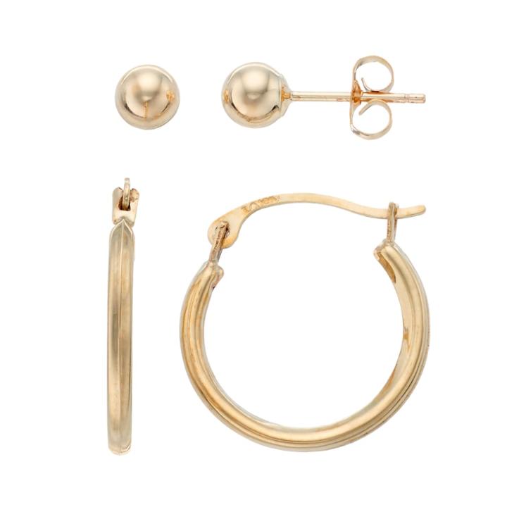 Taylor Grace 10k Gold Hoop & Ball Stud Earring Set, Women's, Yellow