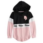 Girls 7-16 & Plus Size Miss Chievous Long Sleeve Colorblock Hoodie Sweatshirt, Size: M Plus, Black Pink Unicorn