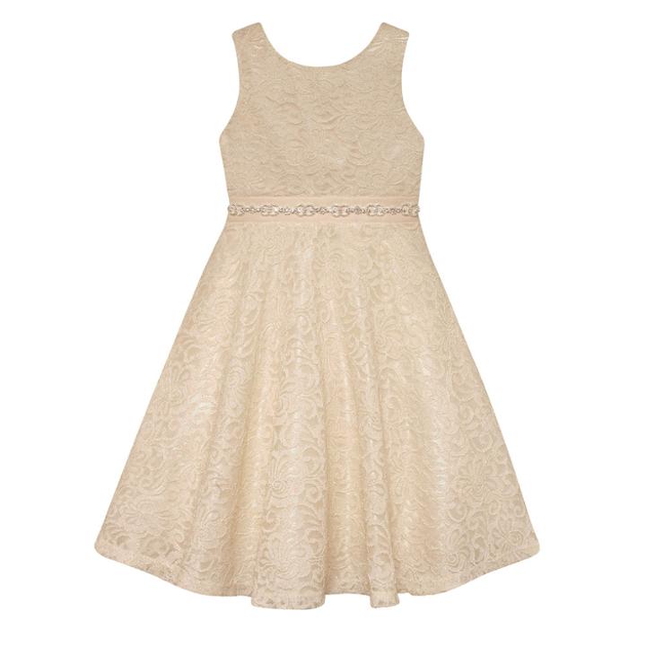 Girls 7-16 American Princess Rhinestone Waist Lace A-lined Dress, Size: 8, White Oth