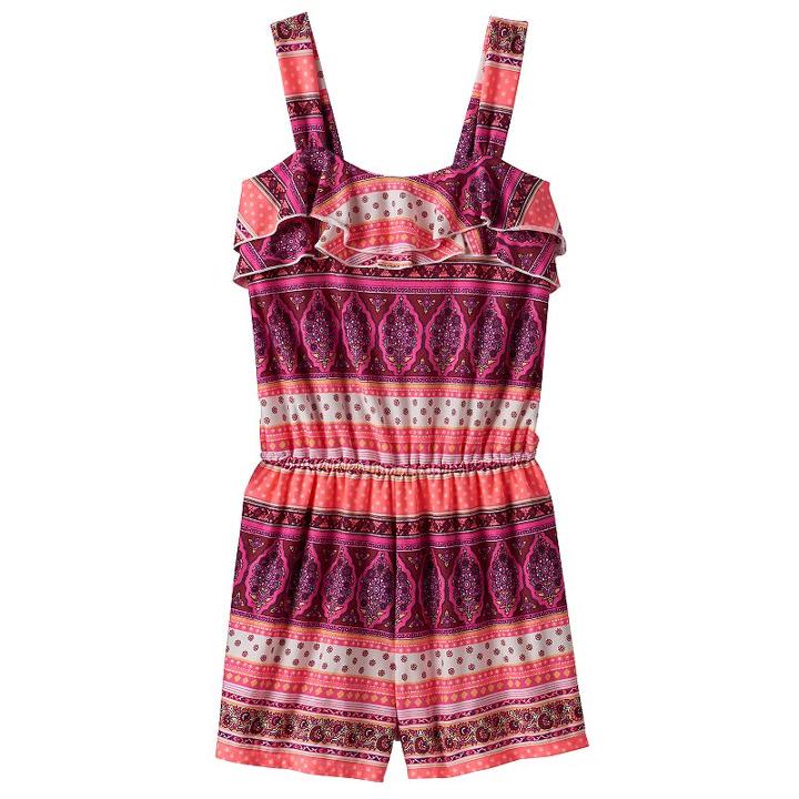 Girls 7-16 & Plus Size Mudd&reg; Ruffle Flounce Patterned Romper, Girl's, Size: 18 1/2, White Oth