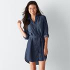 Petite Sonoma Goods For Life&trade; Chambray Shirtdress, Women's, Size: L Petite, Dark Blue