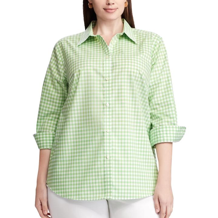 Plus Size Chaps Striped No-iron Broadcloth Shirt, Women's, Size: 2xl, Green
