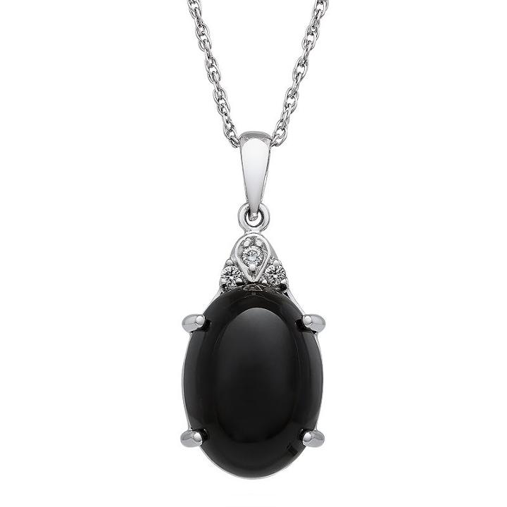 Sterling Silver Onyx & Diamond Accent Oval Pendant, Women's, Size: 18, Black