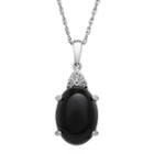 Sterling Silver Onyx & Diamond Accent Oval Pendant, Women's, Size: 18, Black