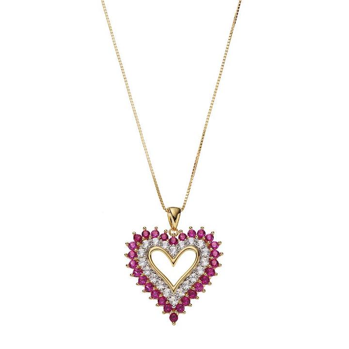 14k Gold Over Silver Lab-created Ruby & White Sapphire Heart Pendant, Women's, Size: 18, Red